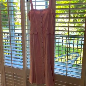 Beautiful Majorelle MIDI Pink Dress with Floral Pearl Buttons
